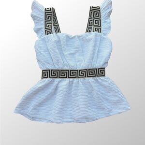 Le Suit Light Blue Tank Top with Black Geometric Straps
